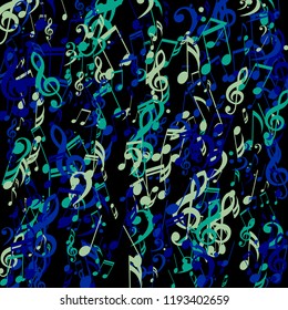 Lines of Musical Notes. Modern Background with Notes, Bass and Treble Clefs. Vector Element for Musical Poster, Banner, Advertising, Card. Minimalistic Simple Background.