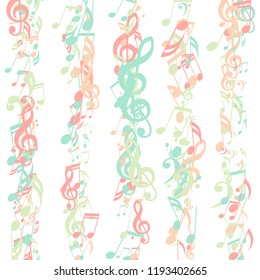 Lines of Musical Notes. Modern Background with Notes, Bass and Treble Clefs. Vector Element for Musical Poster, Banner, Advertising, Card. Minimalistic Simple Background.