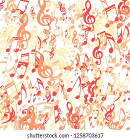 Lines of Musical Notes. Modern Background with Notes, Bass and Treble Clefs. Vector Element for Musical Poster, Banner, Advertising, Card. Minimalistic Simple Background.