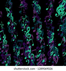 Lines of Musical Notes. Modern Background with Notes, Bass and Treble Clefs. Vector Element for Musical Poster, Banner, Advertising, Card. Minimalistic Simple Background.