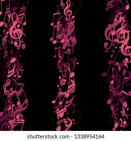 Lines of Musical Notes. Modern Background with Notes, Bass and Treble Clefs. Vector Element for Musical Poster, Banner, Advertising, Card. Minimalistic Simple Background.