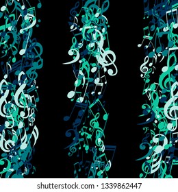 Lines of Musical Notes. Modern Background with Notes, Bass and Treble Clefs. Vector Element for Musical Poster, Banner, Advertising, Card. Minimalistic Simple Background.