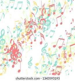 Lines of Musical Notes. Modern Background with Notes, Bass and Treble Clefs. Vector Element for Musical Poster, Banner, Advertising, Card. Minimalistic Simple Background.