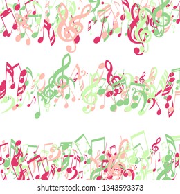 Lines of Musical Notes. Modern Background with Notes, Bass and Treble Clefs. Vector Element for Musical Poster, Banner, Advertising, Card. Minimalistic Simple Background.