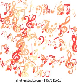 Lines of Musical Notes. Modern Background with Notes, Bass and Treble Clefs. Vector Element for Musical Poster, Banner, Advertising, Card. Minimalistic Simple Background.