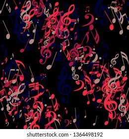 Lines of Musical Notes. Modern Background with Notes, Bass and Treble Clefs. Vector Element for Musical Poster, Banner, Advertising, Card. Minimalistic Simple Background.