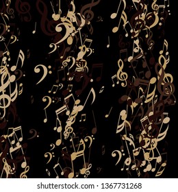 Lines of Musical Notes. Modern Background with Notes, Bass and Treble Clefs. Vector Element for Musical Poster, Banner, Advertising, Card. Minimalistic Simple Background.