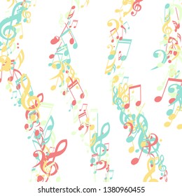 Lines of Musical Notes. Modern Background with Notes, Bass and Treble Clefs. Vector Element for Musical Poster, Banner, Advertising, Card. Minimalistic Simple Background.