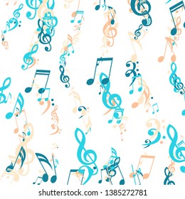 Lines of Musical Notes. Modern Background with Notes, Bass and Treble Clefs. Vector Element for Musical Poster, Banner, Advertising, Card. Minimalistic Simple Background.