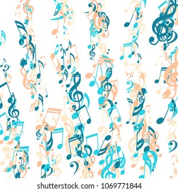 Lines of Musical Notes. Trendy Background with Notes, Bass and Treble Clefs. Vector Element for Musical Poster, Banner, Advertising, Card. Minimalistic Simple Background.