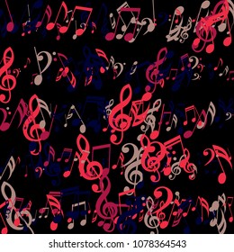 Lines of Musical Notes. Trendy Background with Notes, Bass and Treble Clefs. Vector Element for Musical Poster, Banner, Advertising, Card. Minimalistic Simple Background.