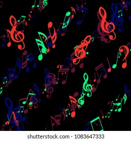 Lines of Musical Notes. Trendy Background with Notes, Bass and Treble Clefs. Vector Element for Musical Poster, Banner, Advertising, Card. Minimalistic Simple Background.