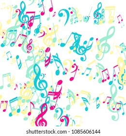 Lines of Musical Notes. Trendy Background with Notes, Bass and Treble Clefs. Vector Element for Musical Poster, Banner, Advertising, Card. Minimalistic Simple Background.