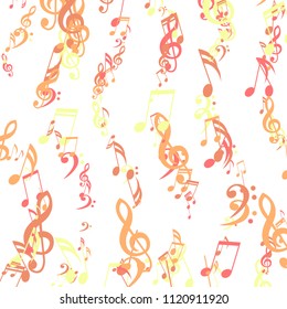 Lines of Musical Notes. Trendy Background with Notes, Bass and Treble Clefs. Vector Element for Musical Poster, Banner, Advertising, Card. Minimalistic Simple Background.