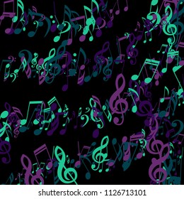 Lines of Musical Notes. Trendy Background with Notes, Bass and Treble Clefs. Vector Element for Musical Poster, Banner, Advertising, Card. Minimalistic Simple Background.