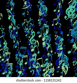Lines of Musical Notes. Trendy Background with Notes, Bass and Treble Clefs. Vector Element for Musical Poster, Banner, Advertising, Card. Minimalistic Simple Background.