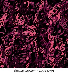 Lines of Musical Notes. Trendy Background with Notes, Bass and Treble Clefs. Vector Element for Musical Poster, Banner, Advertising, Card. Minimalistic Simple Background.