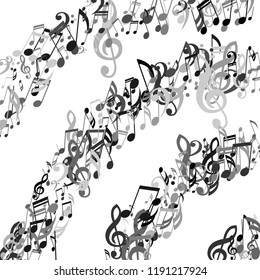 Lines of Musical Notes. Trendy Background with Notes, Bass and Treble Clefs. Vector Element for Musical Poster, Banner, Advertising, Card. Minimalistic Simple Background.