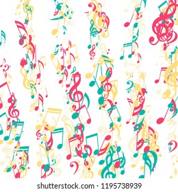 Lines of Musical Notes. Trendy Background with Notes, Bass and Treble Clefs. Vector Element for Musical Poster, Banner, Advertising, Card. Minimalistic Simple Background.