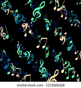 Lines of Musical Notes. Trendy Background with Notes, Bass and Treble Clefs. Vector Element for Musical Poster, Banner, Advertising, Card. Minimalistic Simple Background.