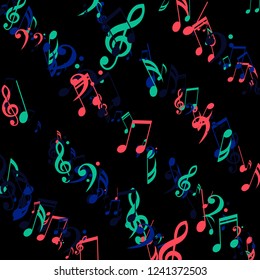 Lines of Musical Notes. Trendy Background with Notes, Bass and Treble Clefs. Vector Element for Musical Poster, Banner, Advertising, Card. Minimalistic Simple Background.