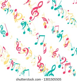 Lines of Musical Notes. Trendy Background with Notes, Bass and Treble Clefs. Vector Element for Musical Poster, Banner, Advertising, Card. Minimalistic Simple Background.