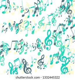 Lines of Musical Notes. Trendy Background with Notes, Bass and Treble Clefs. Vector Element for Musical Poster, Banner, Advertising, Card. Minimalistic Simple Background.