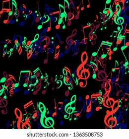 Lines of Musical Notes. Trendy Background with Notes, Bass and Treble Clefs. Vector Element for Musical Poster, Banner, Advertising, Card. Minimalistic Simple Background.