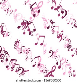Lines of Musical Notes. Trendy Background with Notes, Bass and Treble Clefs. Vector Element for Musical Poster, Banner, Advertising, Card. Minimalistic Simple Background.