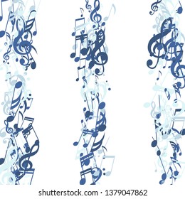 Lines of Musical Notes. Trendy Background with Notes, Bass and Treble Clefs. Vector Element for Musical Poster, Banner, Advertising, Card. Minimalistic Simple Background.