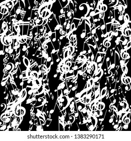 Lines of Musical Notes. Trendy Background with Notes, Bass and Treble Clefs. Vector Element for Musical Poster, Banner, Advertising, Card. Minimalistic Simple Background.