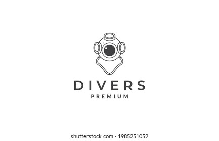 lines old helmet divers logo symbol vector icon illustration graphic design