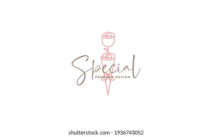 papel de línea con símbolo de logo de flor de rosa diseño de iconos vectores
