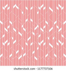 Lines and parallelogram random pattern vector. White on pink background. Design print for textile, fabric, wallpaper, background. Set 4