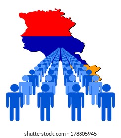 Lines of people with Armenia map flag vector illustration 