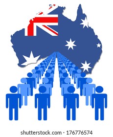 Lines of people with Australia map flag vector illustration