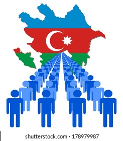 Lines of people with Azerbaijan map flag vector illustration