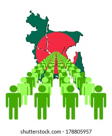 Lines of people with Bangladesh map flag vector illustration 