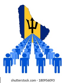 Líneas de personas con la ilustración vectorial de la bandera de Barbados