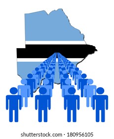 Lines of people with Botswana map flag vector illustration