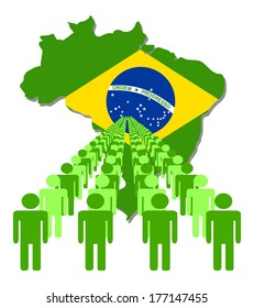 Lines of people with Brazil map flag vector illustration