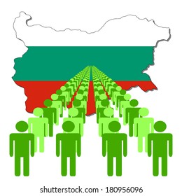 Lines of people with Bulgaria map flag vector illustration