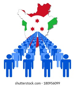 Lines of people with Burundi map flag vector illustration