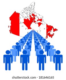 Lines of people with Canada map flag vector illustration
