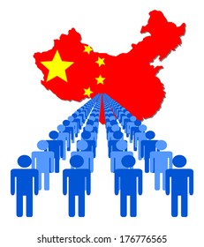 Lines of people with China map flag vector illustration