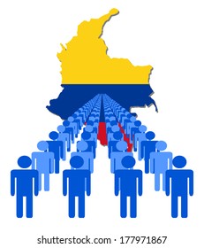 Lines of people with Colombia map flag vector illustration