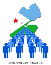 Lines of people with Djibouti map flag vector illustration