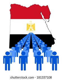 Lines of people with Egypt map flag vector illustration