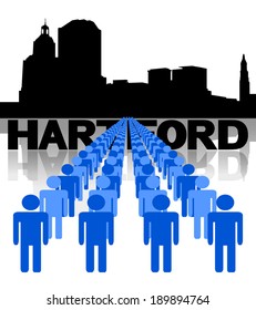 Lines of people with Hartford skyline vector illustration