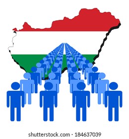 Lines of people with Hungary map flag vector illustration 